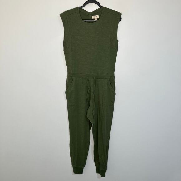 Pact Pants - PACT Women's Olivine Relaxed SLub Muscle Tee Jumpsuit Olive Green Small